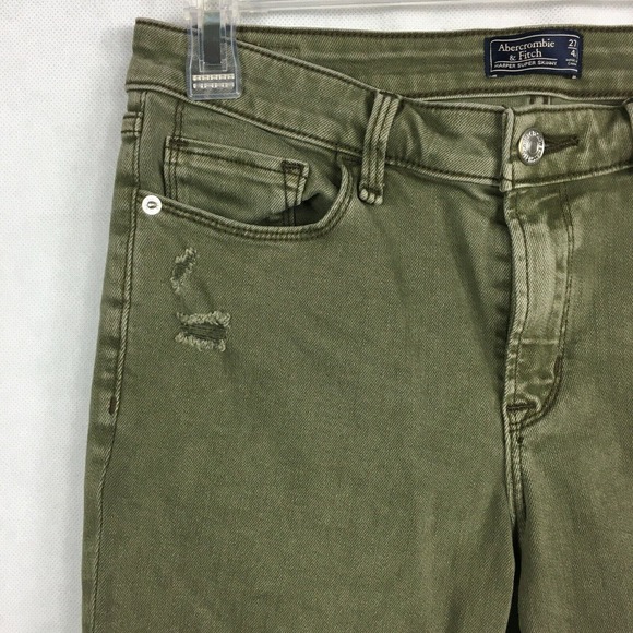 Abercrombie & Fitch Jeans Women Sz 4 Olive Green Distressed Harper Super Skinny - Picture 3 of 11